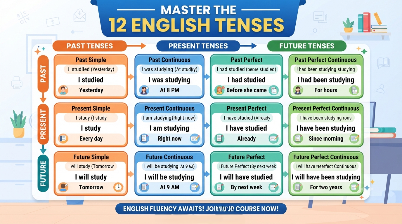 the 12 tenses in English